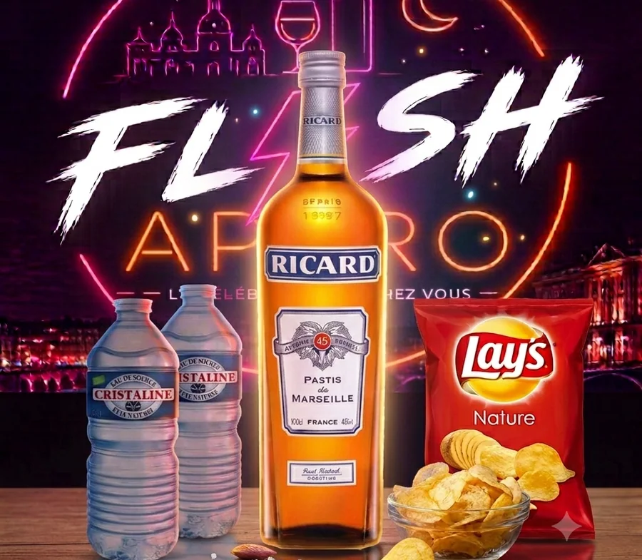 Formule Flash Apéro — Ricard 70 cl, deux softs et un paquet de chips ou de bonbons